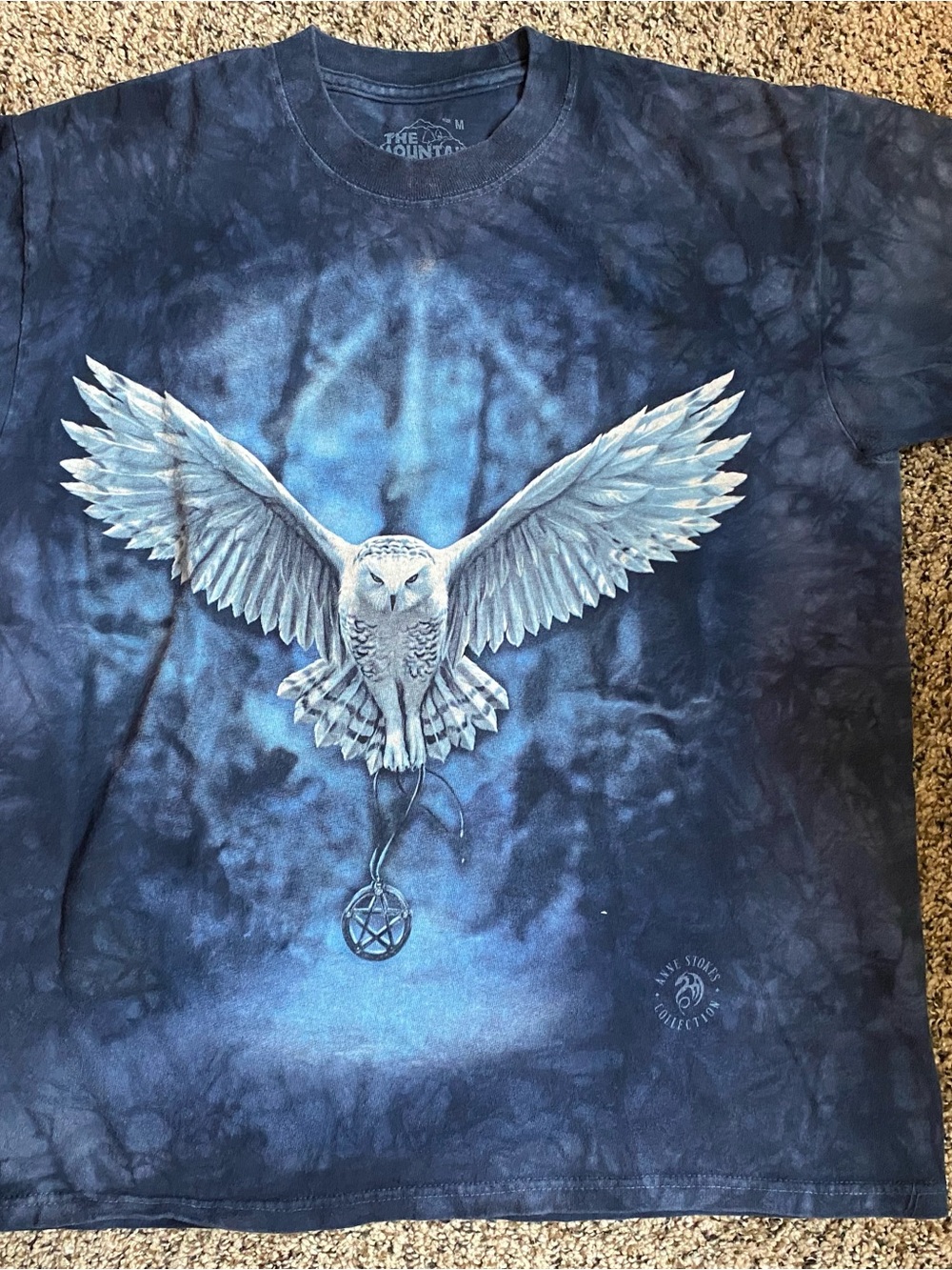 The Mountain Blue Tie-dye Snow Owl in Flight Graphic Tee
